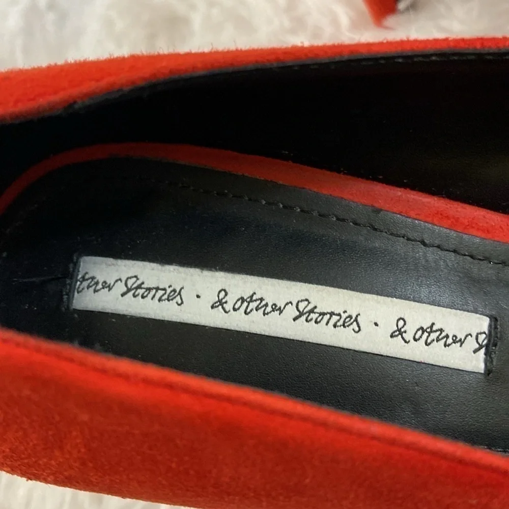 & OTHER STORIES RED FAUX SUED WOMEN PUMPS. SIZE-38 ,US-8. - Picture 8 of 8